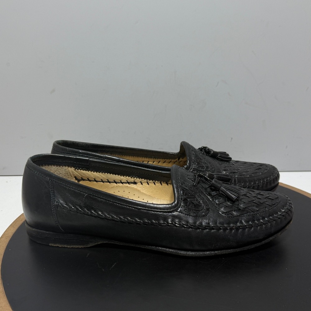 Santoni Woven Tassel Loafers Men Size 9.5 Slip On‎ Leather Shoes Quiet Luxury